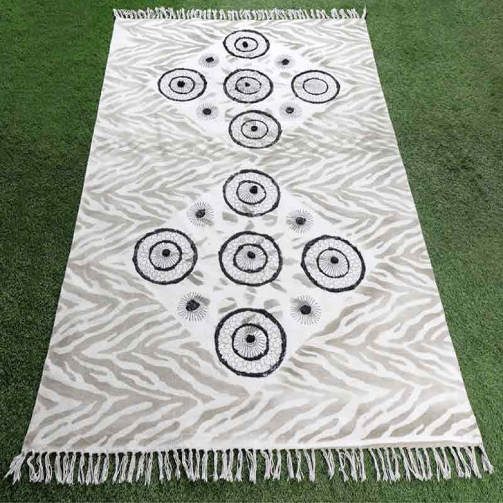 COTTON HAND BLOCK ALL OVER PRINT RUGS WITH EMBROIDERY