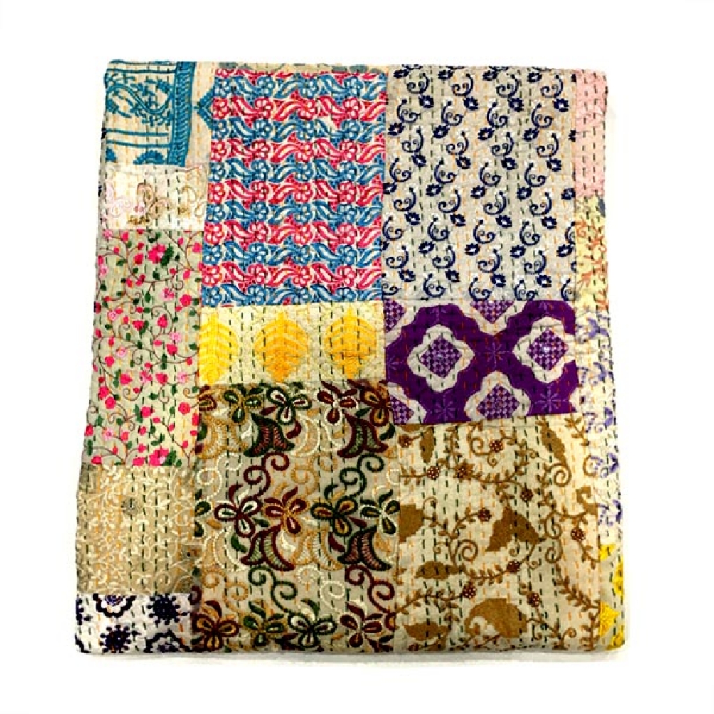 Handmade Vintage Silk Patchwork Khambadiya Bedsheet