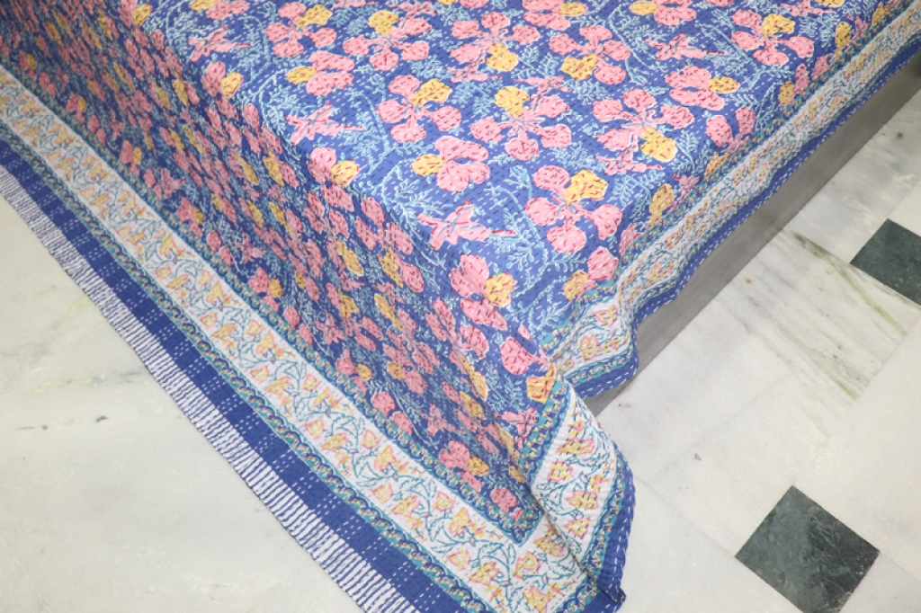 COTTON HAND BLOCK FULL PENAL KANTHA BED COVER FOR ALL-SEASON