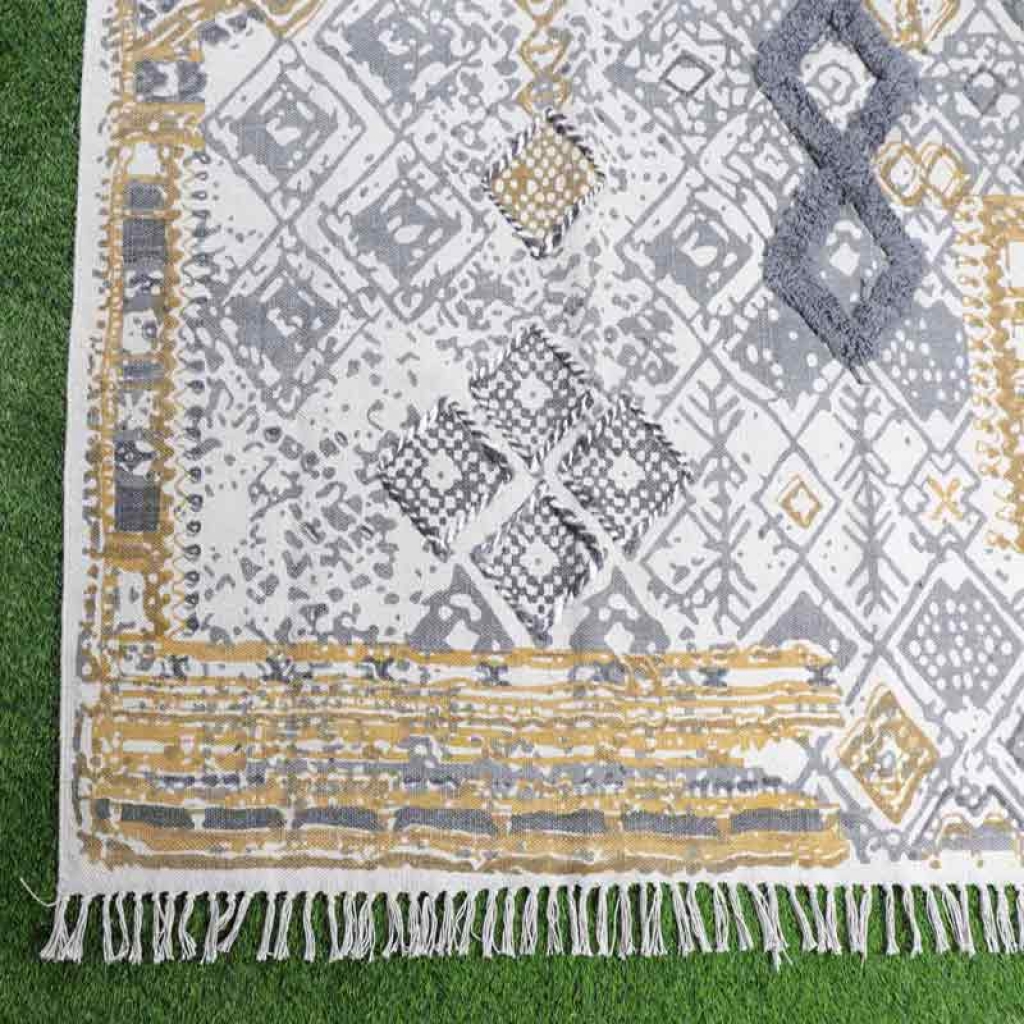 COTTON SCREEN ALL OVER PRINT RUGS WITH EMBROIDERY