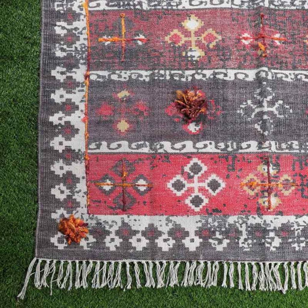 COTTON SCREEN ALL OVER PRINT RUGS WITH EMBROIDERY