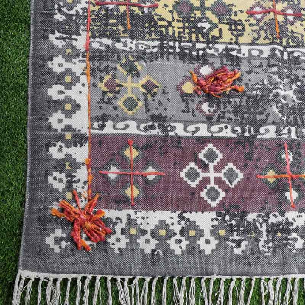 COTTON SCREEN ALL OVER PRINT RUGS WITH EMBROIDERY