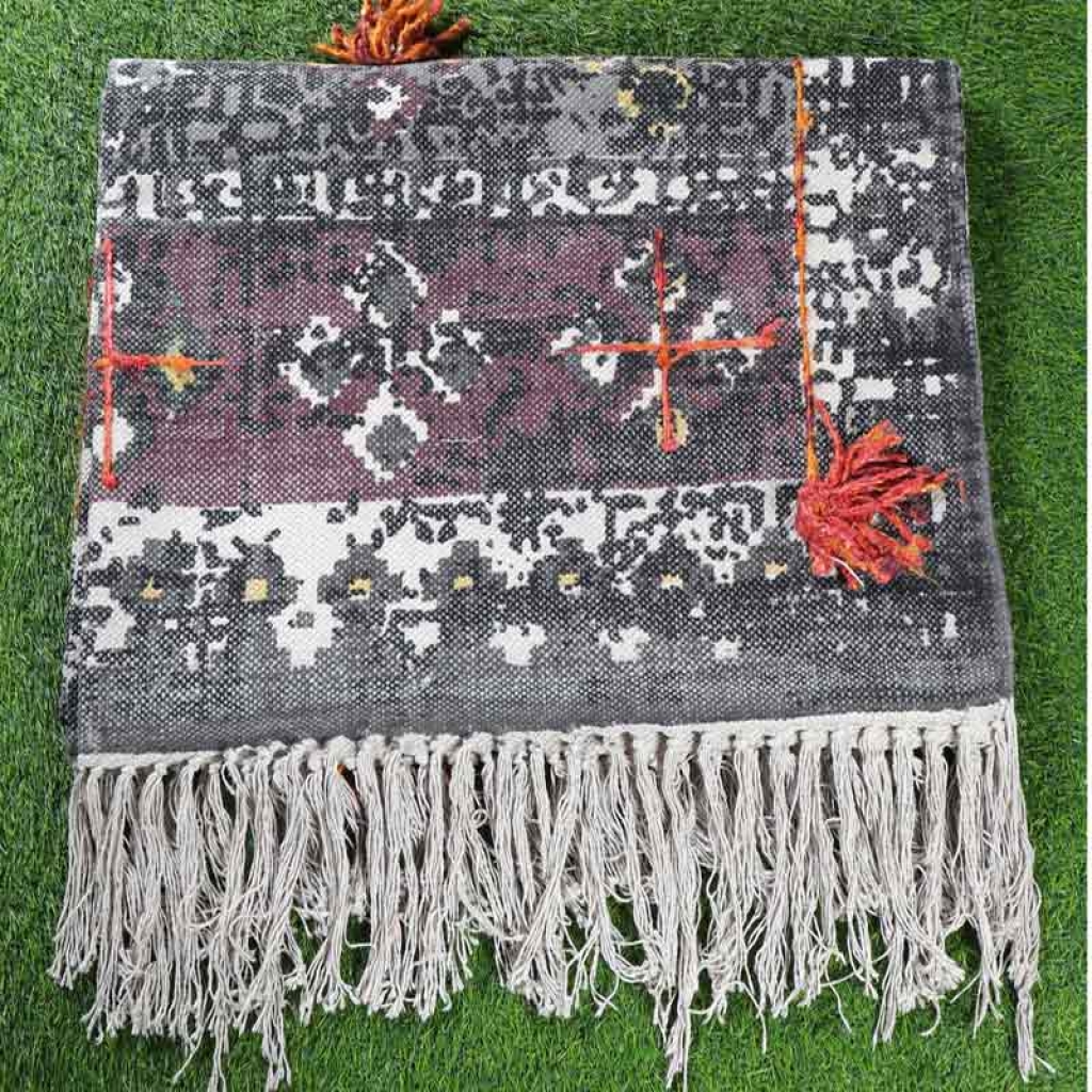 COTTON SCREEN ALL OVER PRINT RUGS WITH EMBROIDERY