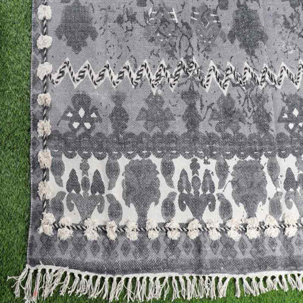 COTTON SCREEN ALL OVER PRINT RUGS WITH EMBROIDERY