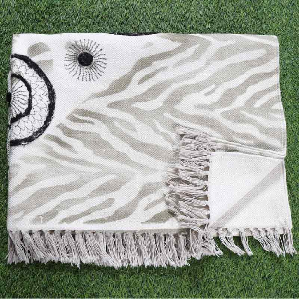 COTTON HAND BLOCK ALL OVER PRINT RUGS WITH EMBROIDERY