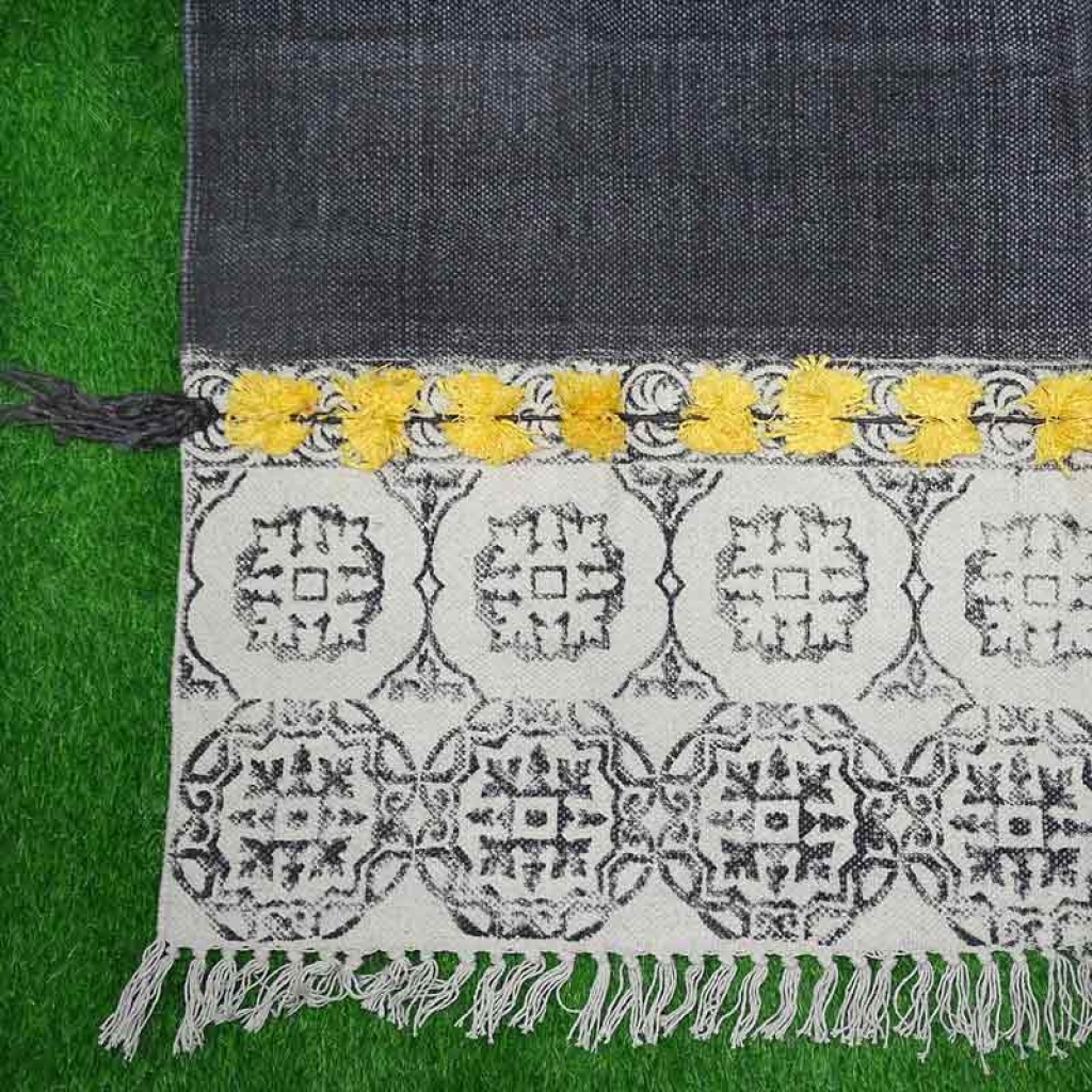 COTTON HAND BLOCK ALL OVER PRINT RUGS WITH EMBROIDERY