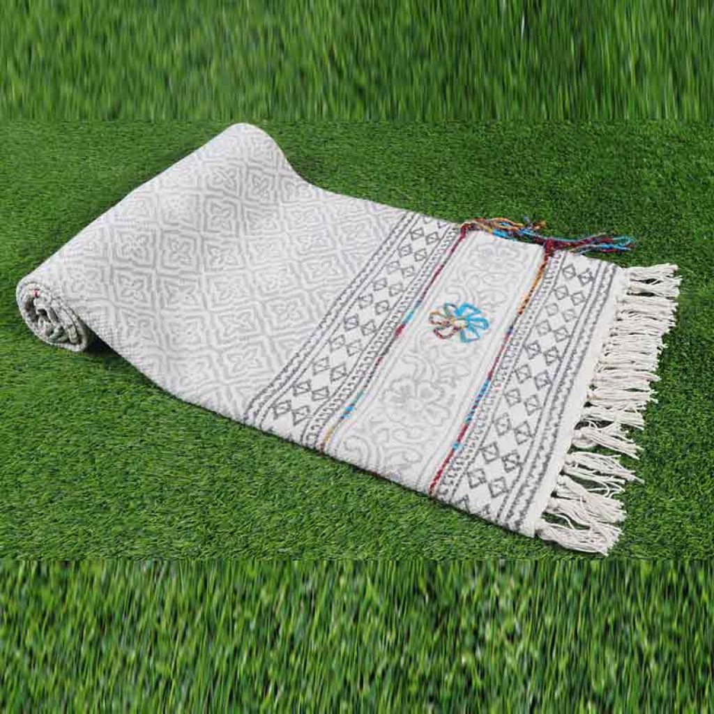 COTTON HAND BLOCK ALL OVER PRINT RUGS WITH EMBROIDERY