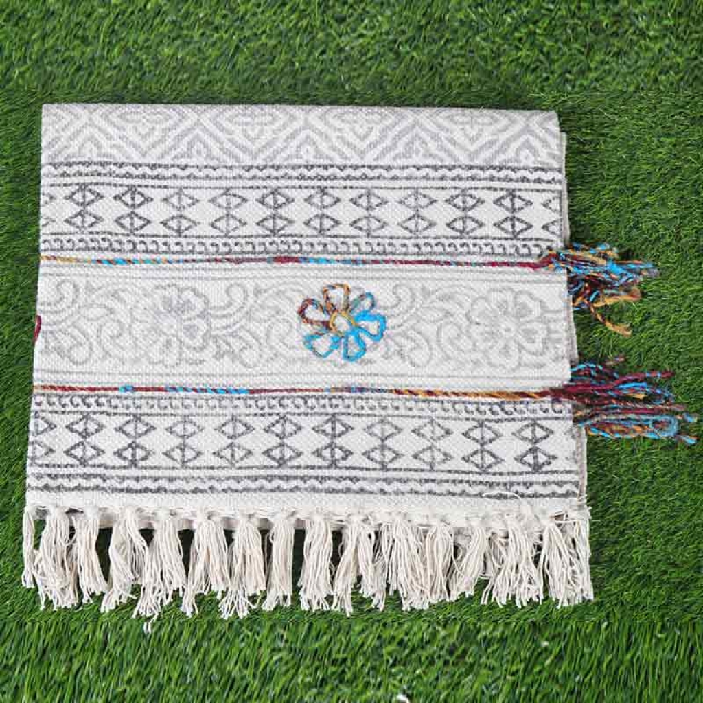 COTTON HAND BLOCK ALL OVER PRINT RUGS WITH EMBROIDERY
