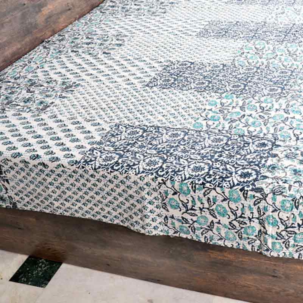 COTTON HAND BLOCK PATCH WORK PRINT KANTHA BED COVER FOR ALL SEASON