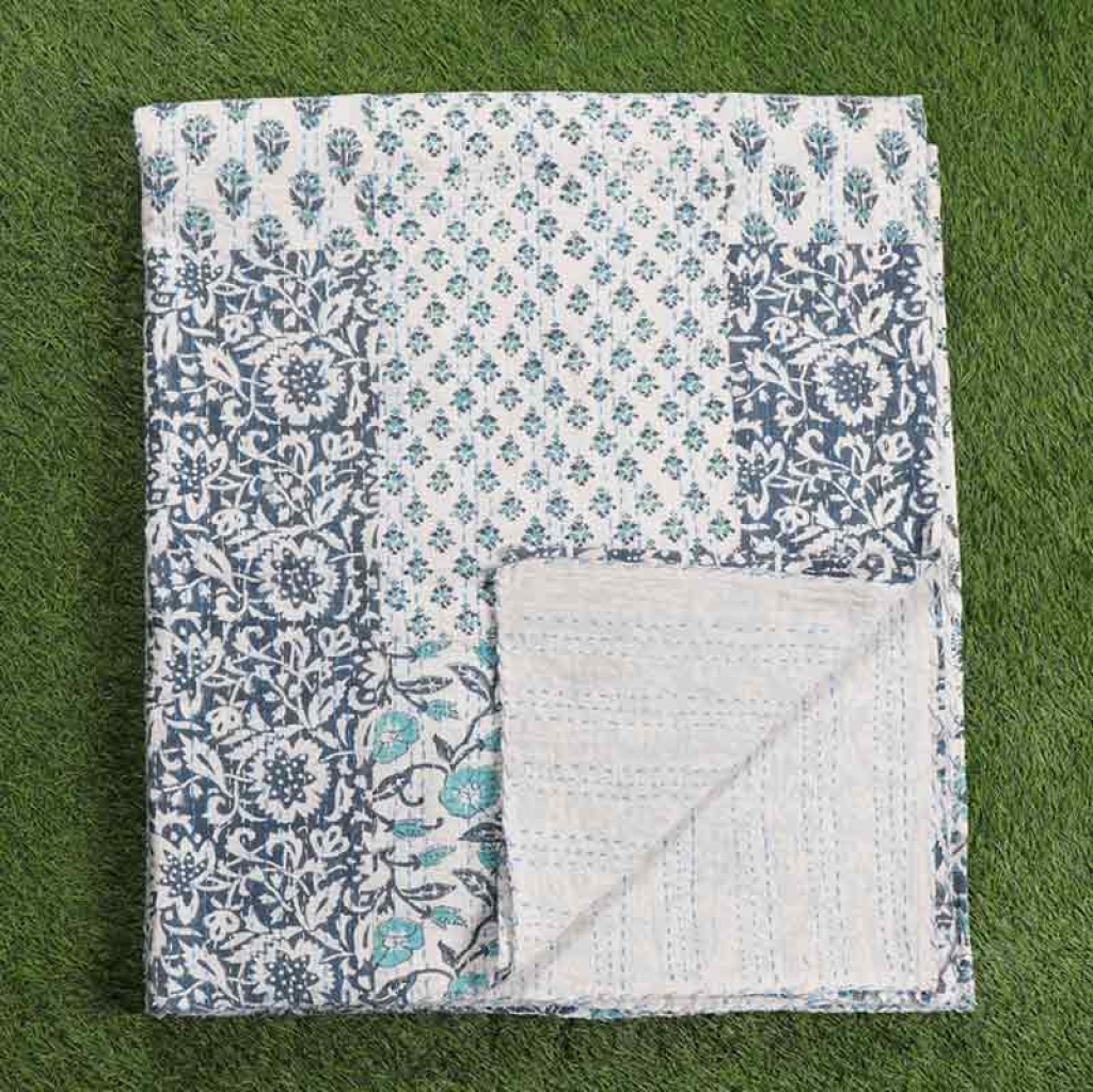 COTTON HAND BLOCK PATCH WORK PRINT KANTHA BED COVER FOR ALL SEASON