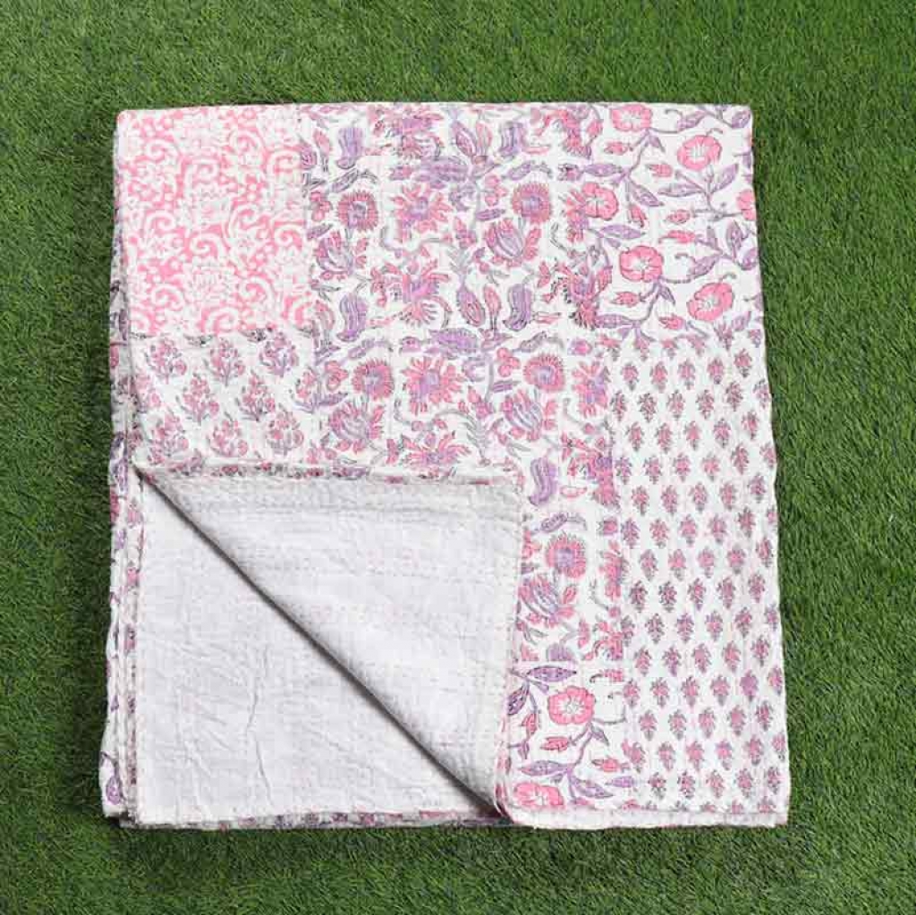 COTTON HAND BLOCK PATCH WORK PRINT KANTHA BED COVER FOR ALL SEASON