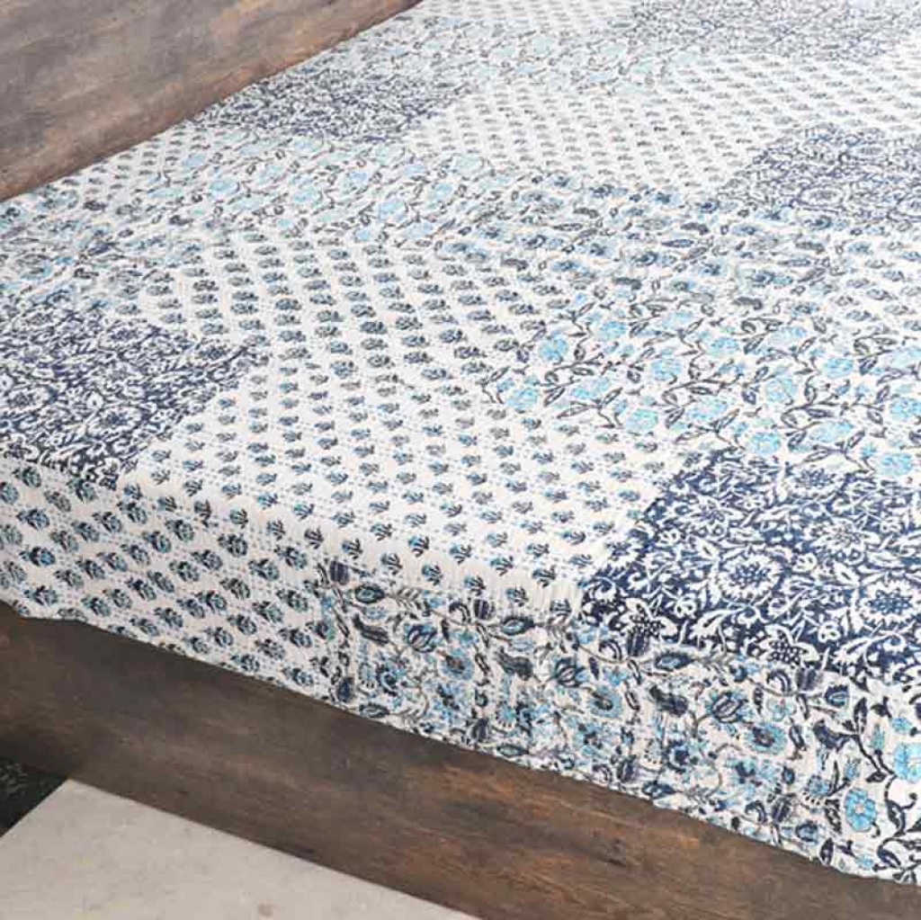 COTTON HAND BLOCK PATCH WORK PRINT KANTHA BED COVER FOR ALL SEASON