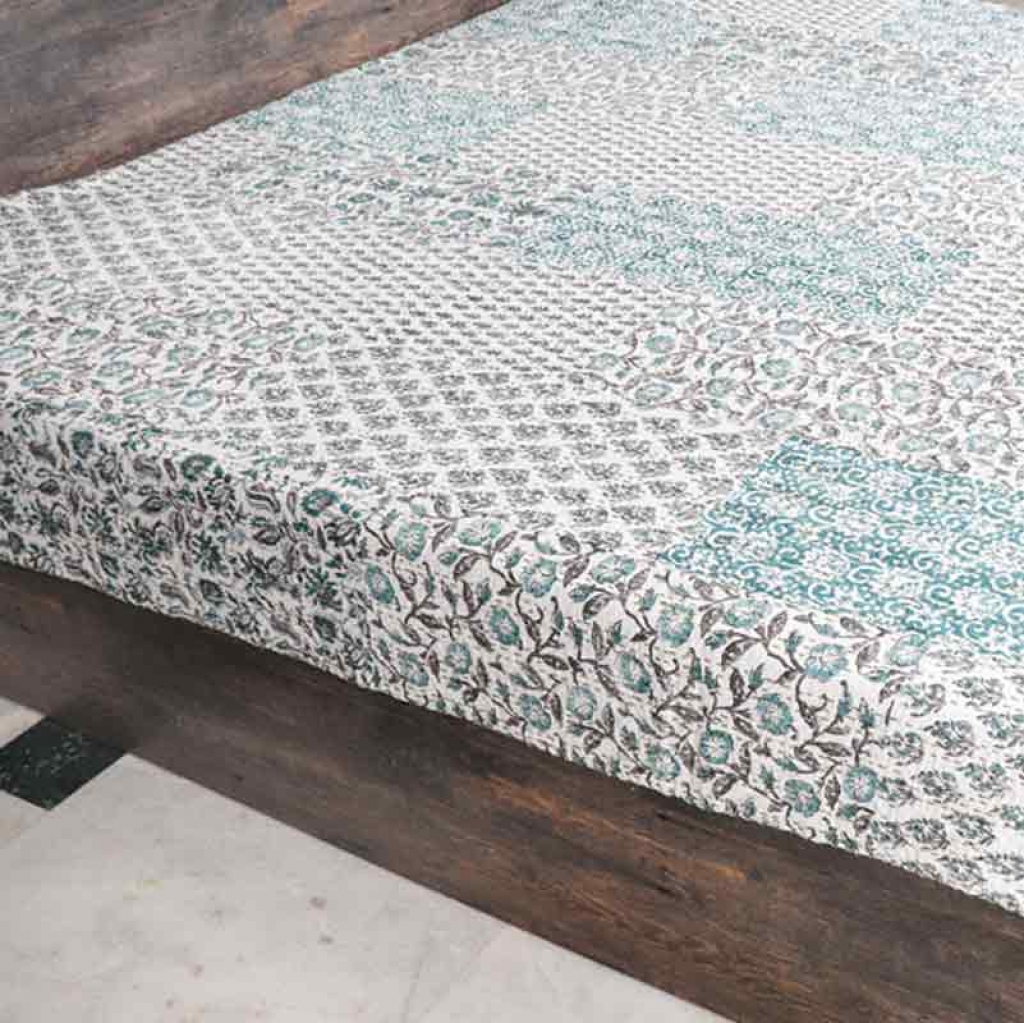 COTTON HAND BLOCK PATCH WORK PRINT KANTHA BED COVER FOR ALL SEASON