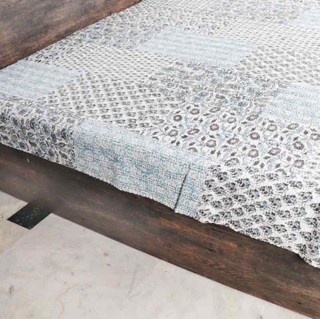 COTTON HAND BLOCK PATCH WORK PRINT KANTHA BED COVER FOR ALL SEASON