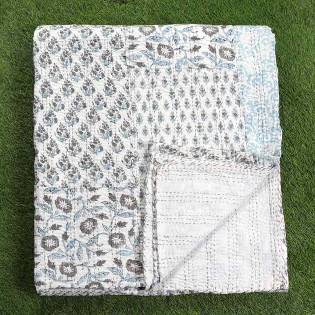 COTTON HAND BLOCK PATCH WORK PRINT KANTHA BED COVER FOR ALL SEASON