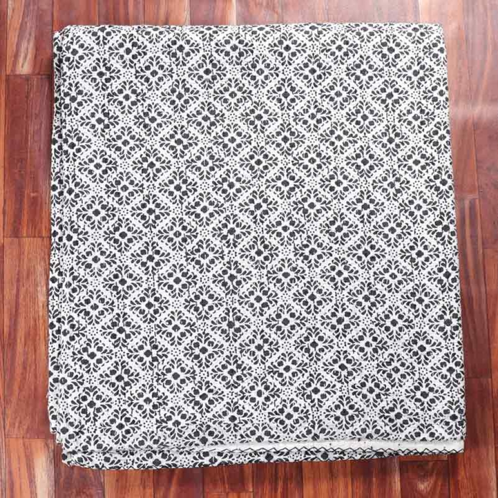 COTTON HAND BLOCK ALL OVER PRINT KANTHA BED COVER FOR ALL-SEASON