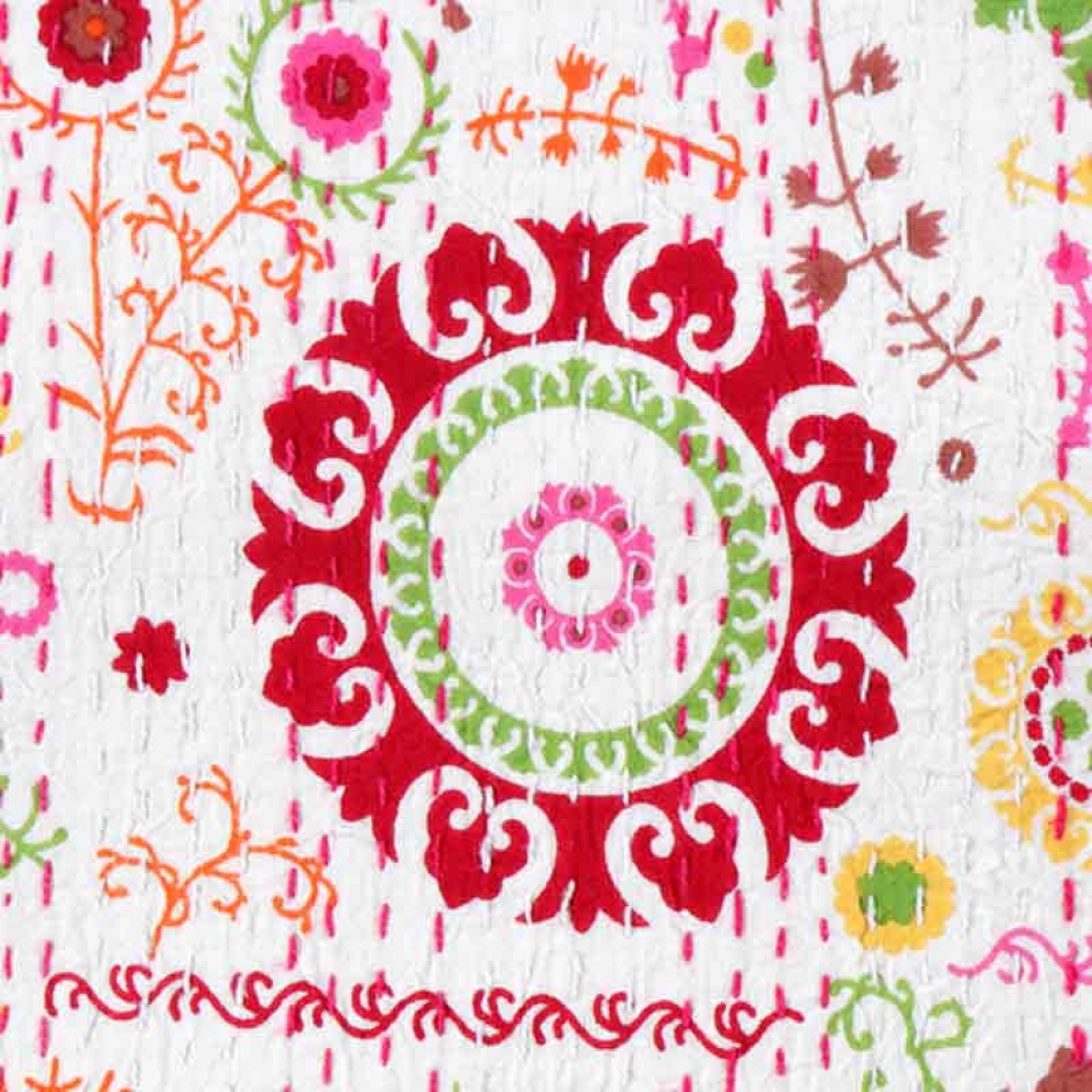 COTTON DISCHARGE PRINT KANTHA BED COVER FOR ALL-SEASON