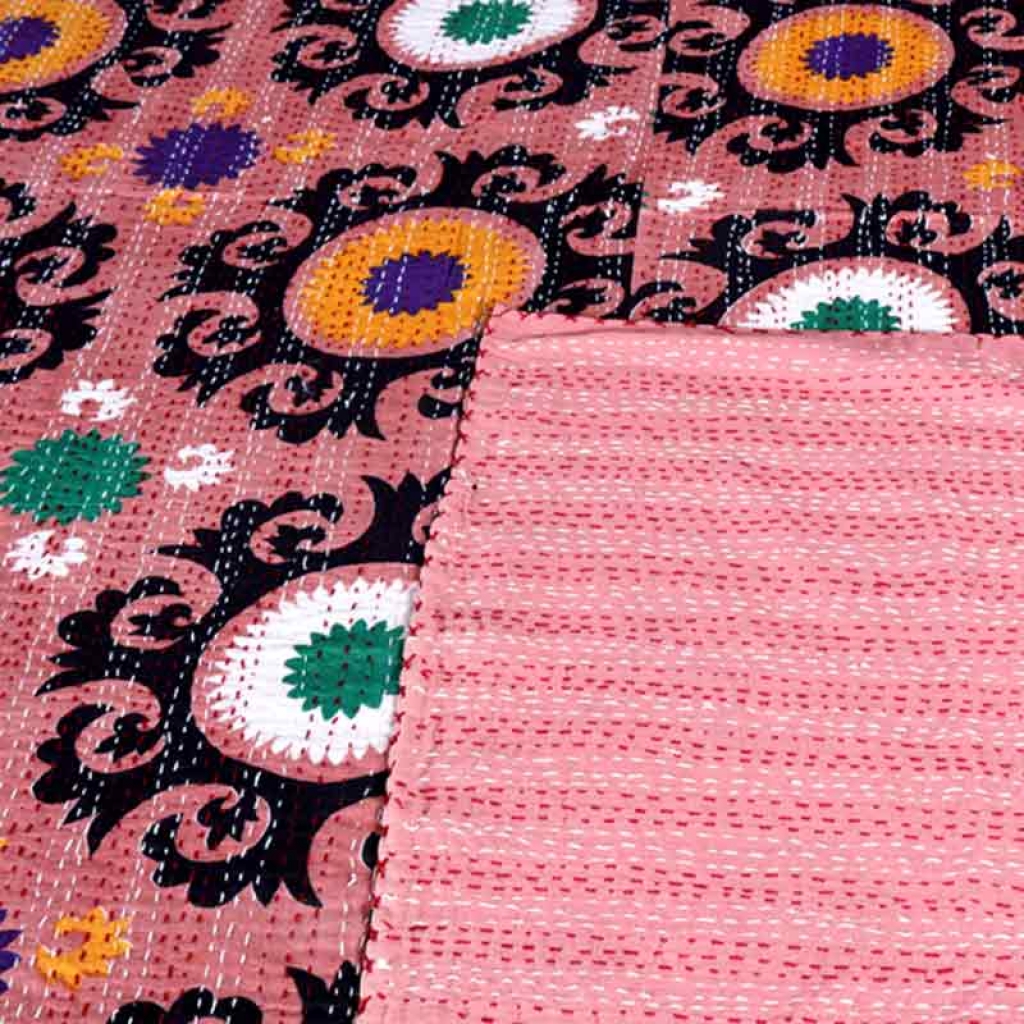 COTTON DISCHARGE PRINT KANTHA BED COVER FOR ALL-SEASON
