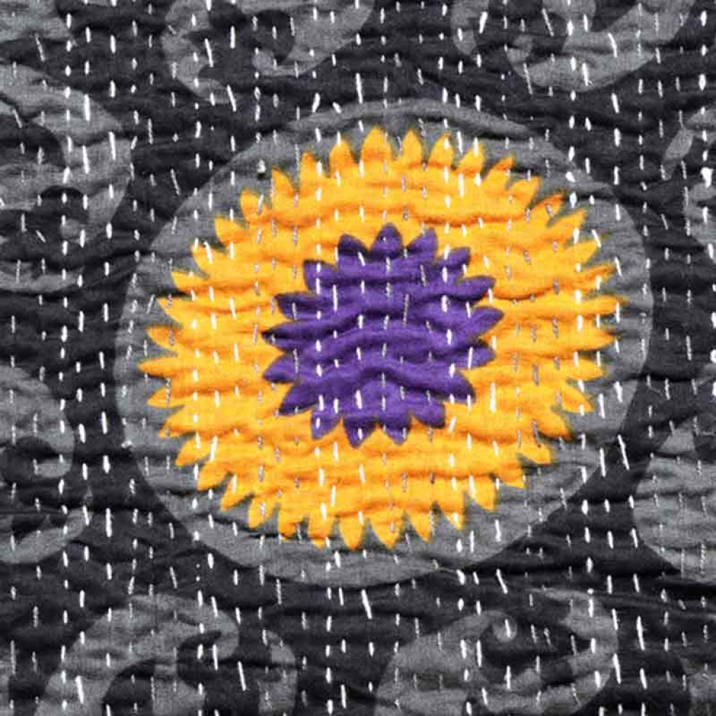 COTTON DISCHARGE PRINT KANTHA BED COVER FOR ALL-SEASON