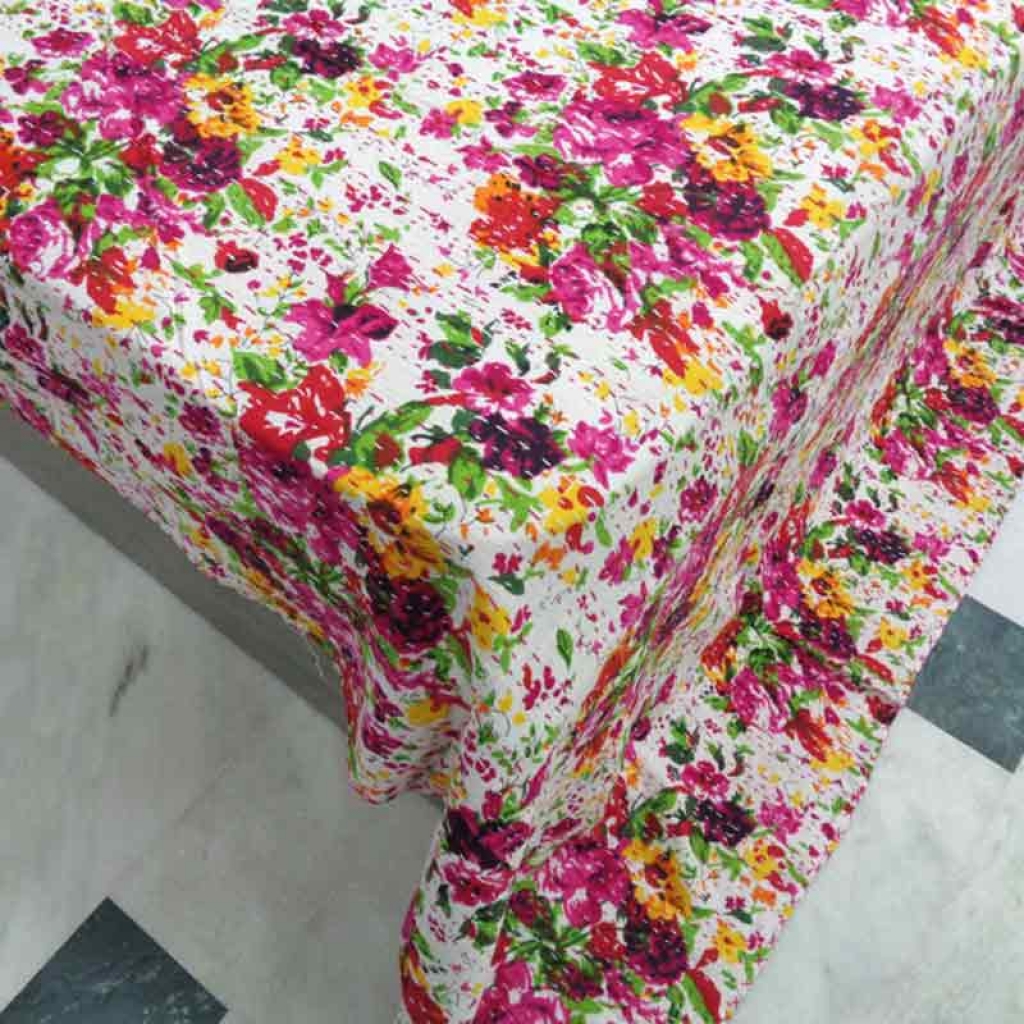COTTON SCREEN PRINT ALL OVER FLORAL DESIGN KANTHA BED COVER FOR ALL-SEASON