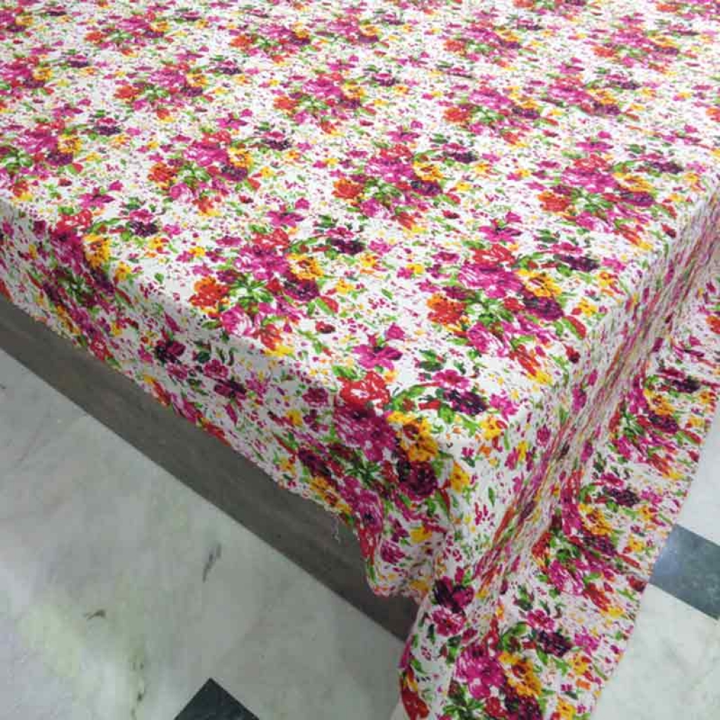 COTTON SCREEN PRINT ALL OVER FLORAL DESIGN KANTHA BED COVER FOR ALL-SEASON