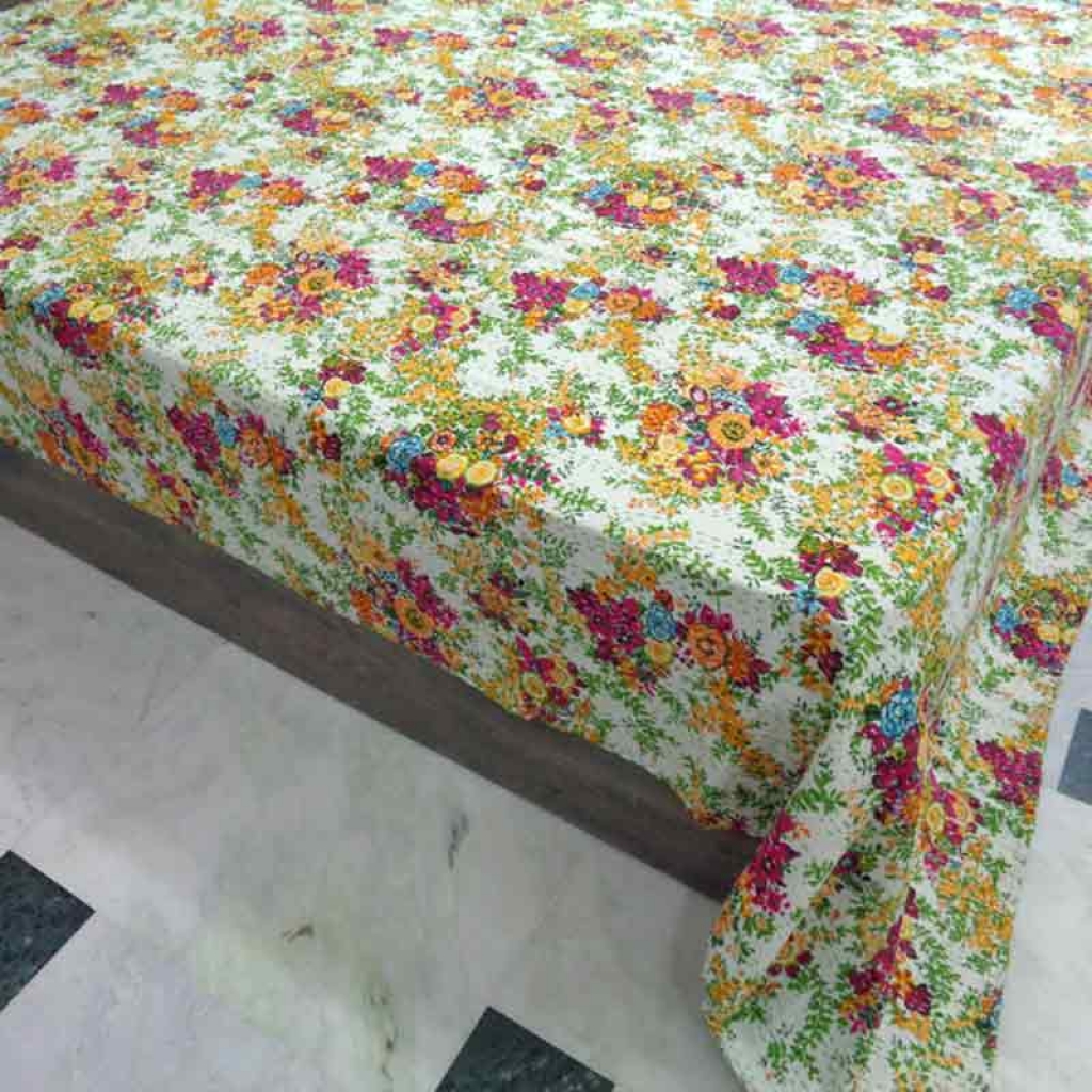 COTTON SCREEN PRINT ALL OVER FLORAL DESIGN KANTHA BED COVER FOR ALL-SEASON