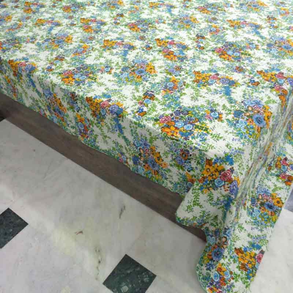 COTTON SCREEN PRINT ALL OVER FLORAL DESIGN KANTHA BED COVER FOR ALL-SEASON