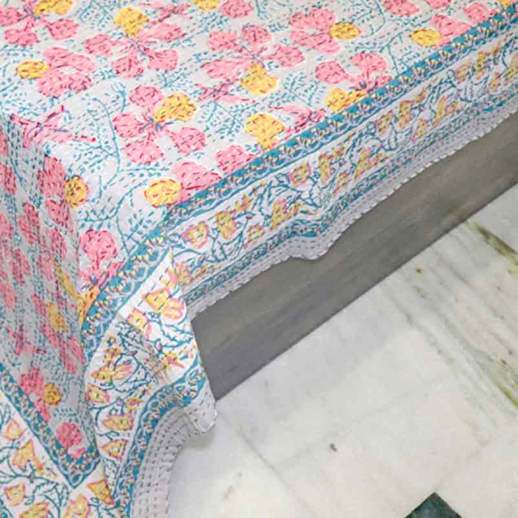 COTTON HAND BLOCK FULL PENAL KANTHA BED COVER FOR ALL-SEASON