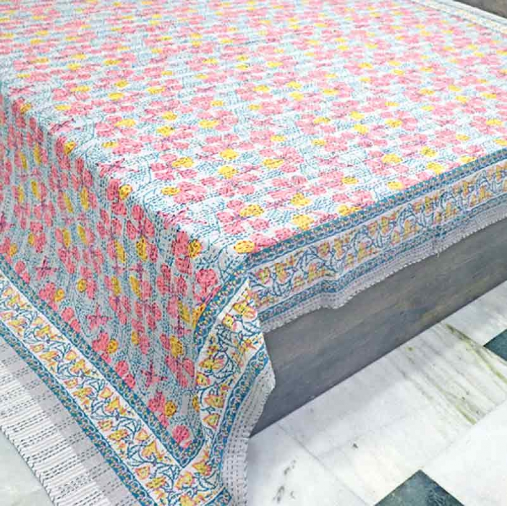 COTTON HAND BLOCK FULL PENAL KANTHA BED COVER FOR ALL-SEASON