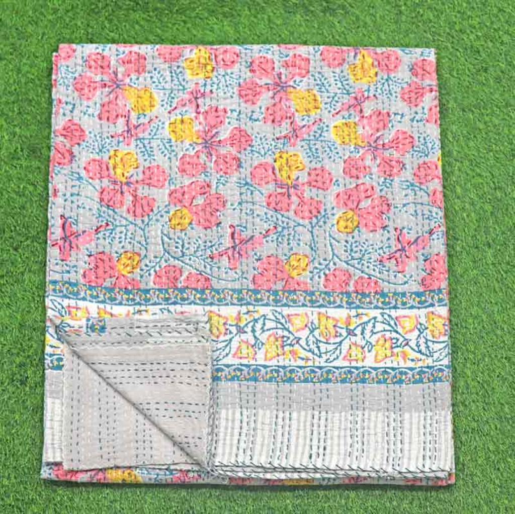 COTTON HAND BLOCK FULL PENAL KANTHA BED COVER FOR ALL-SEASON