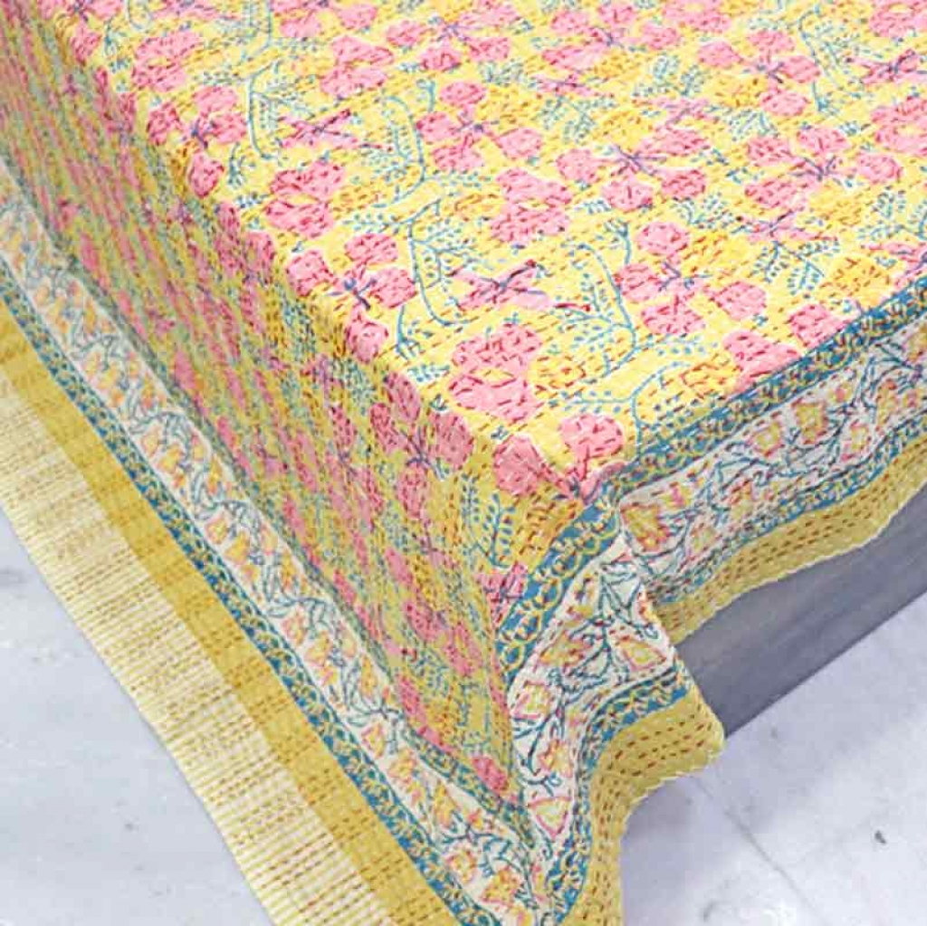COTTON HAND BLOCK FULL PENAL KANTHA BED COVER FOR ALL-SEASON