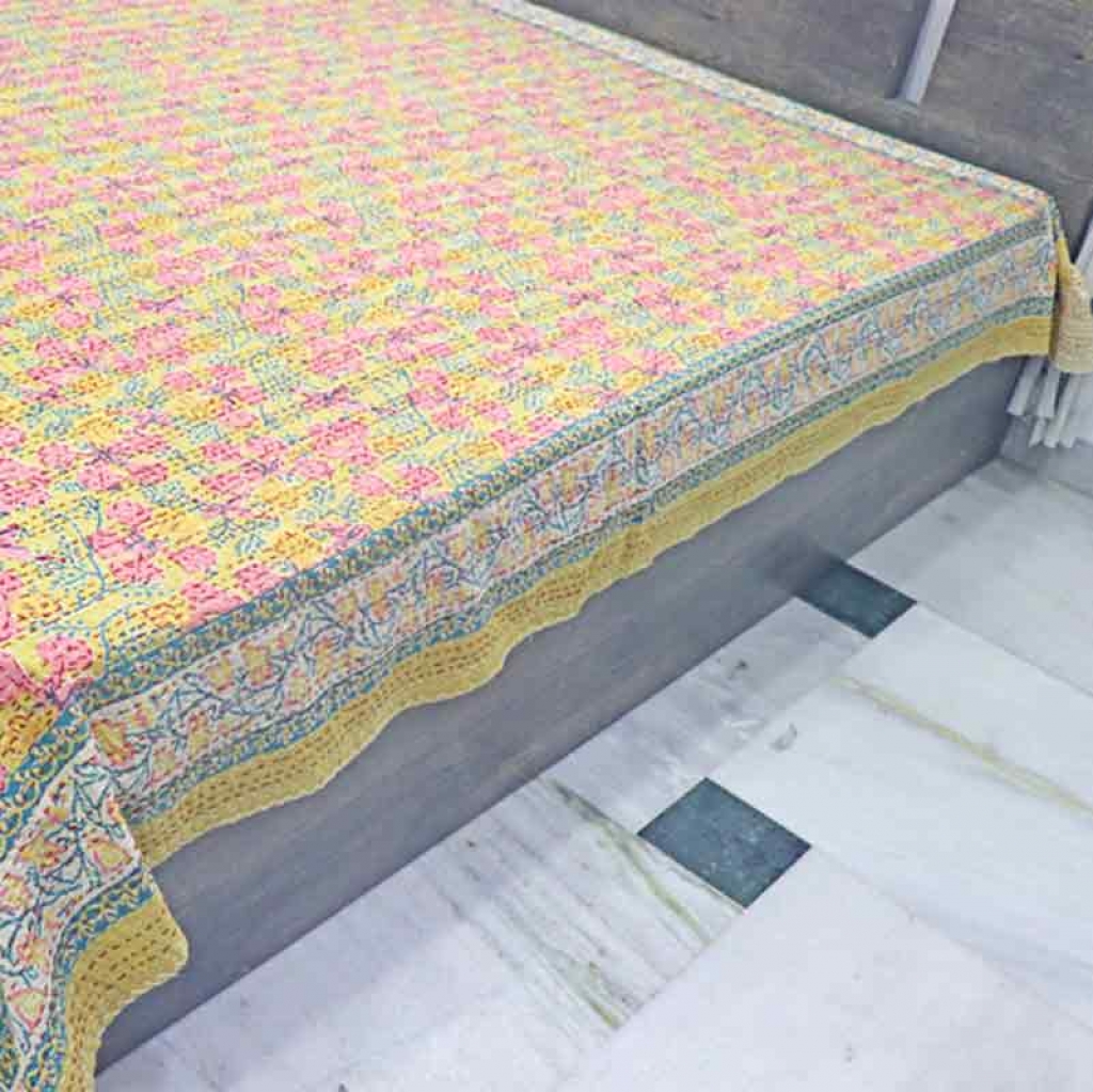 COTTON HAND BLOCK FULL PENAL KANTHA BED COVER FOR ALL-SEASON