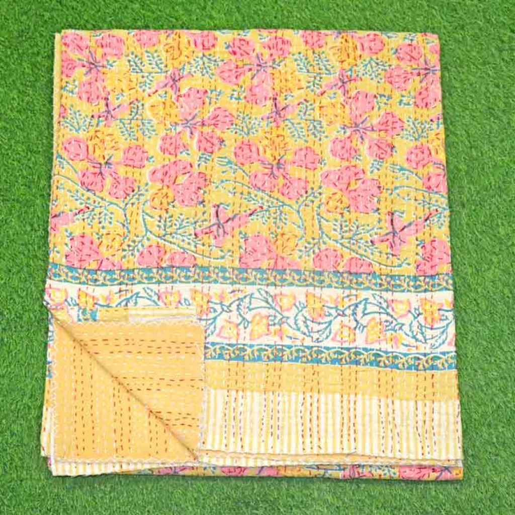 COTTON HAND BLOCK FULL PENAL KANTHA BED COVER FOR ALL-SEASON