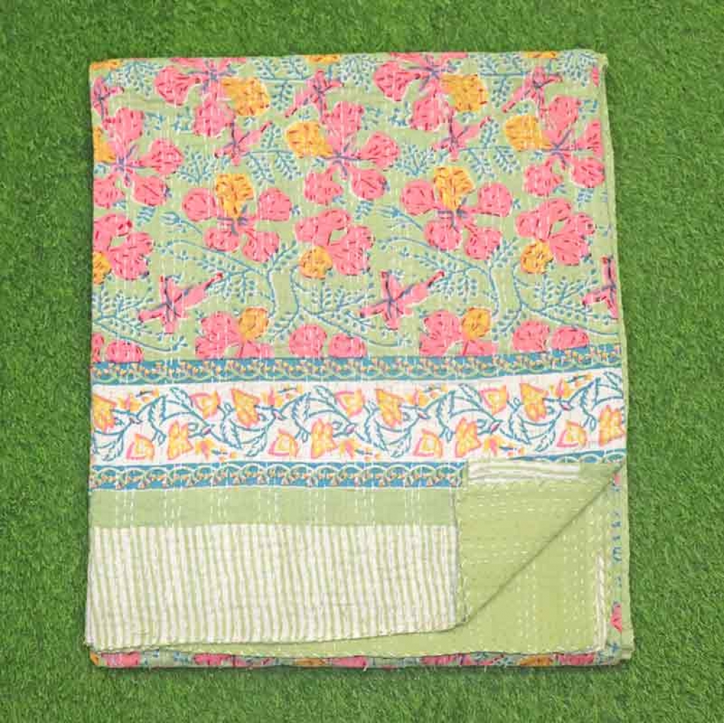 COTTON HAND BLOCK FULL PENAL KANTHA BED COVER FOR ALL-SEASON