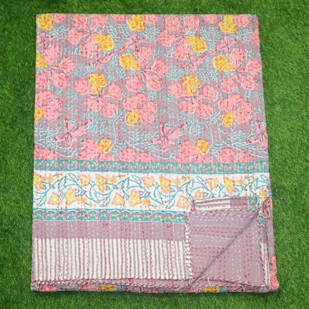COTTON HAND BLOCK FULL PENAL KANTHA BED COVER FOR ALL-SEASON