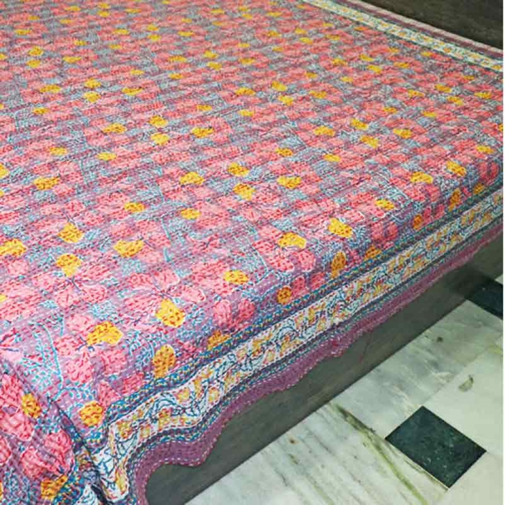 COTTON HAND BLOCK FULL PENAL KANTHA BED COVER FOR ALL-SEASON