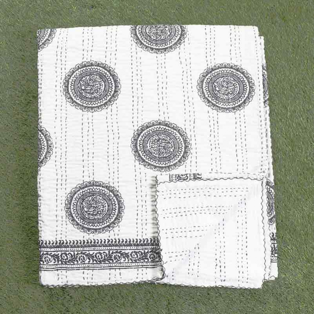 COTTON HAND BLOCK FULL PENAL KANTHA BED COVER FOR ALL-SEASON