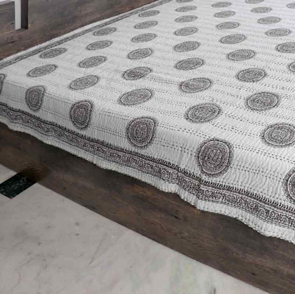 COTTON HAND BLOCK FULL PENAL KANTHA BED COVER FOR ALL-SEASON