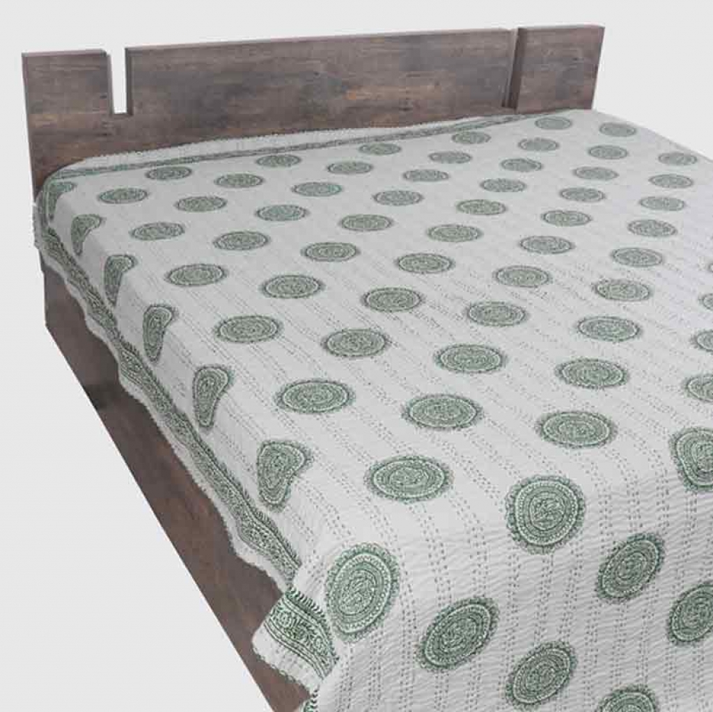 COTTON HAND BLOCK FULL PENAL KANTHA BED COVER FOR ALL-SEASON