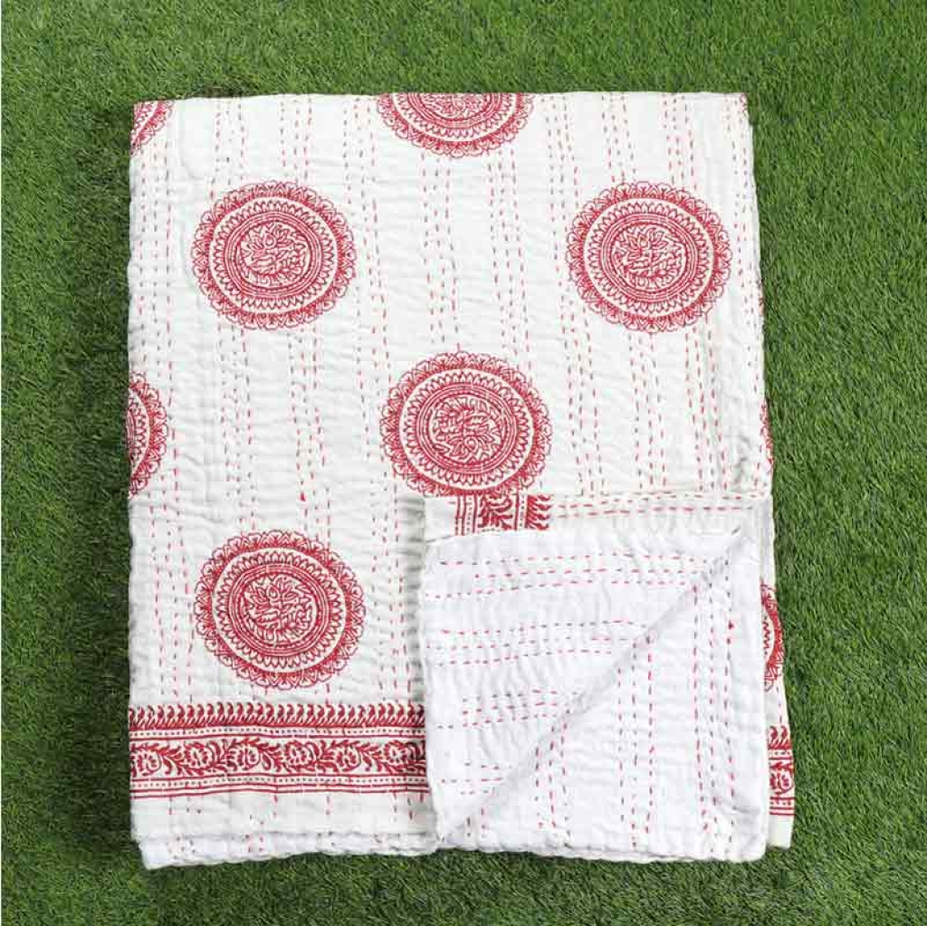 COTTON HAND BLOCK FULL PENAL KANTHA BED COVER FOR ALL-SEASON