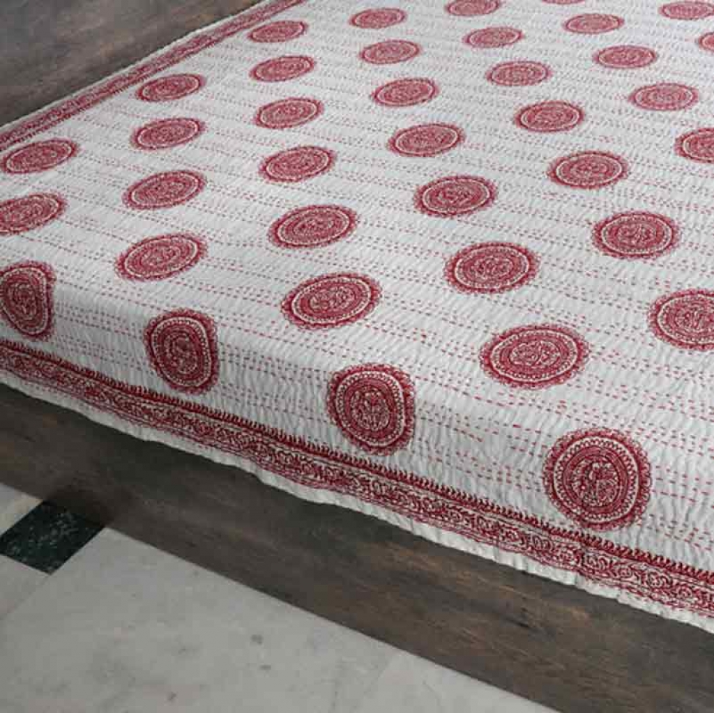 COTTON HAND BLOCK FULL PENAL KANTHA BED COVER FOR ALL-SEASON