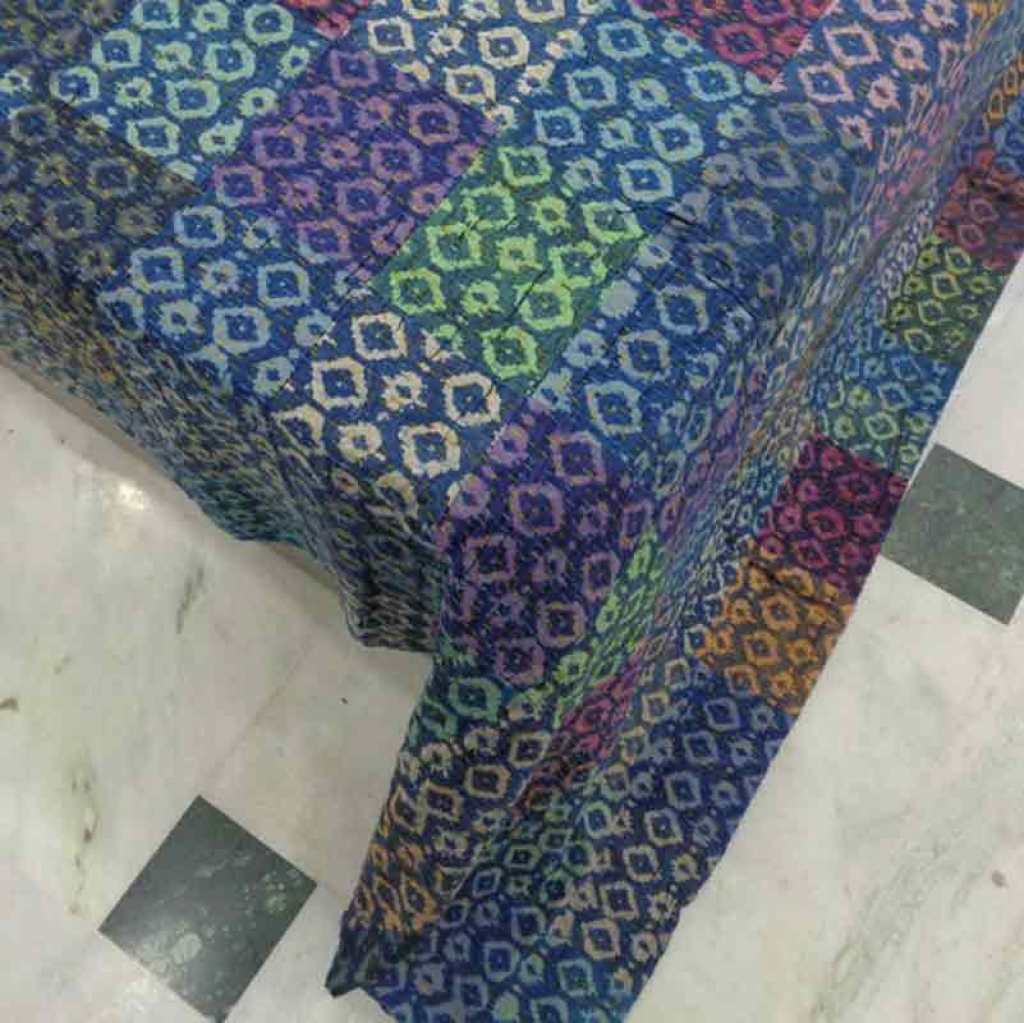 COTTON DABU PATCH PRINT KANTHA BED COVER FOR ALL-SEASON