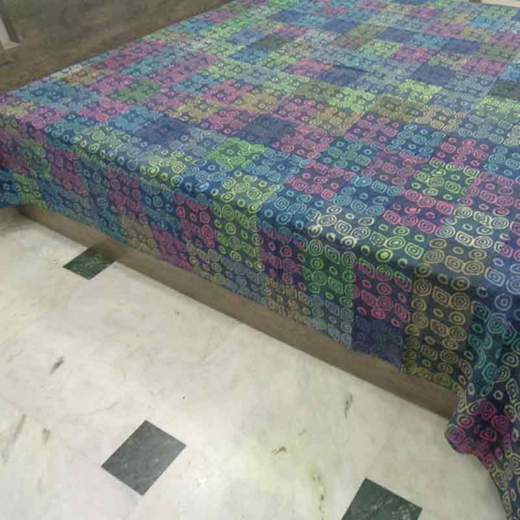 COTTON DABU PATCH PRINT KANTHA BED COVER FOR ALL-SEASON