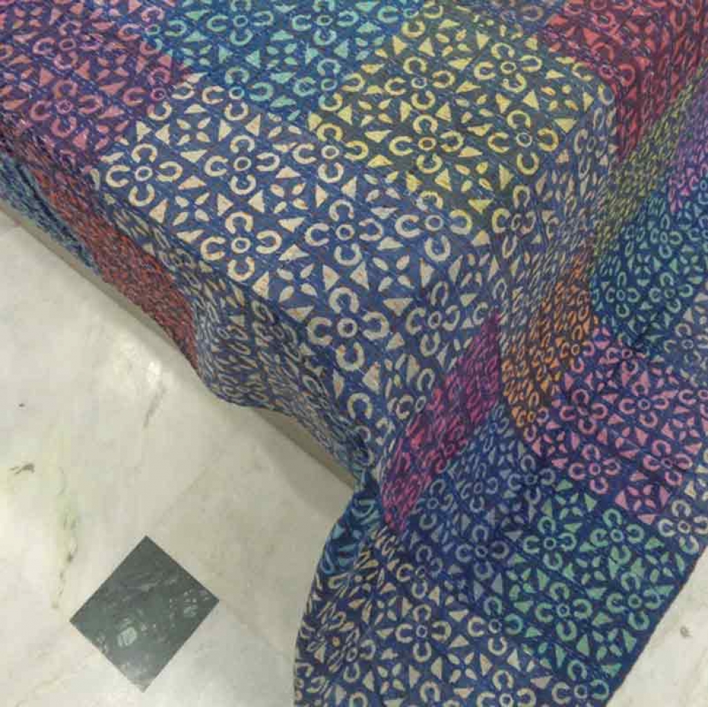 COTTON DABU PATCH PRINT KANTHA BED COVER FOR ALL-SEASON