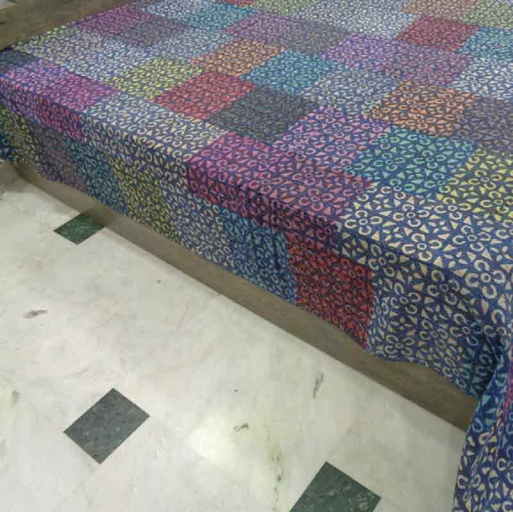 COTTON DABU PATCH PRINT KANTHA BED COVER FOR ALL-SEASON