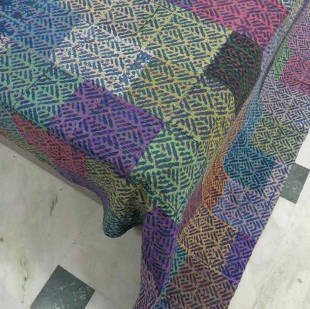 COTTON DABU PATCH PRINT KANTHA BED COVER FOR ALL-SEASON