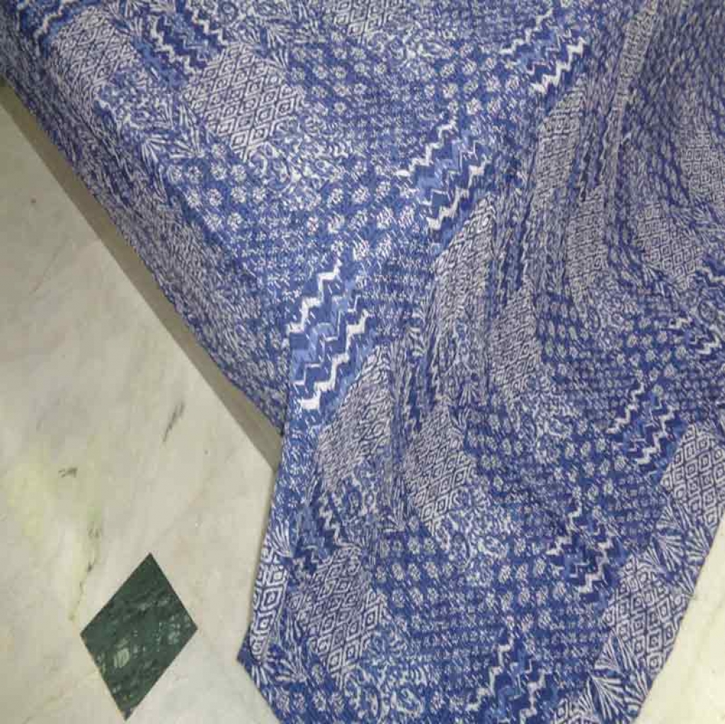 COTTON INDIGO PATCH PRINT KANTHA BED COVER FOR ALL-SEASON