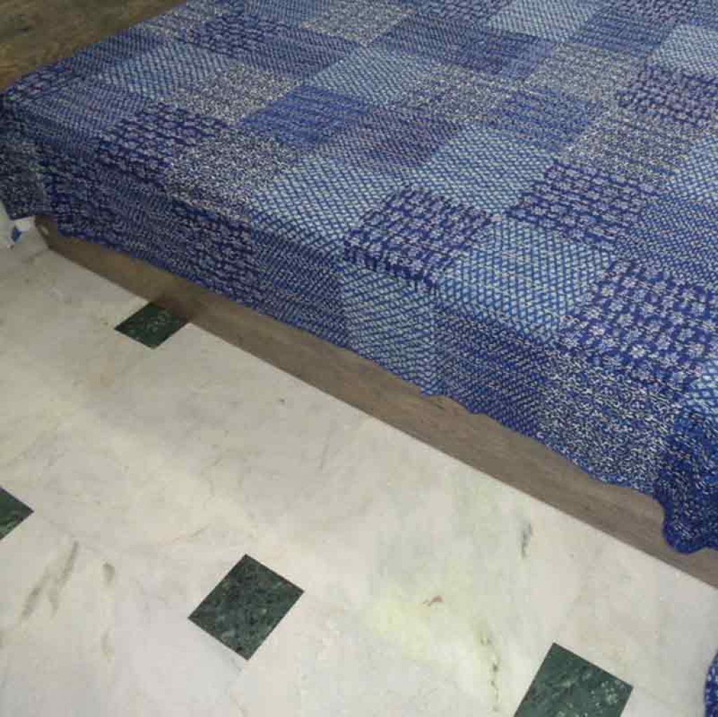 COTTON INDIGO PATCH PRINT KANTHA BED COVER FOR ALL-SEASON