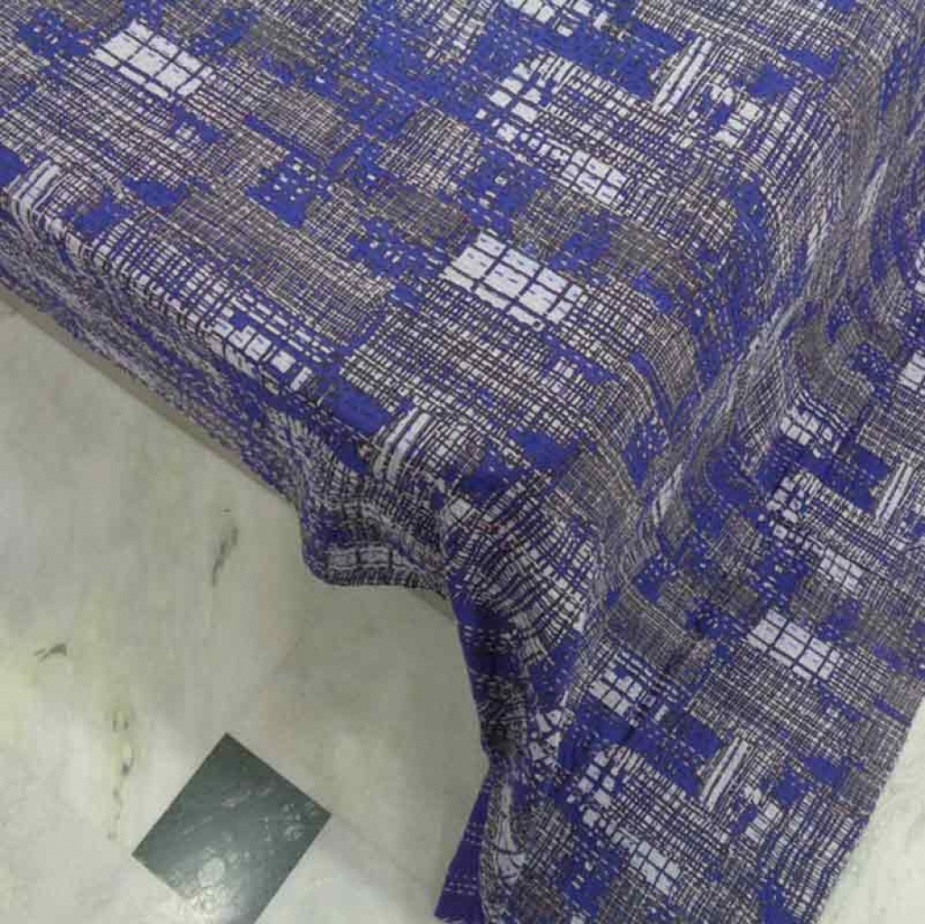 COTTON INDIGO ALL OVER PRINT KANTHA BED COVER FOR ALL-SEASON