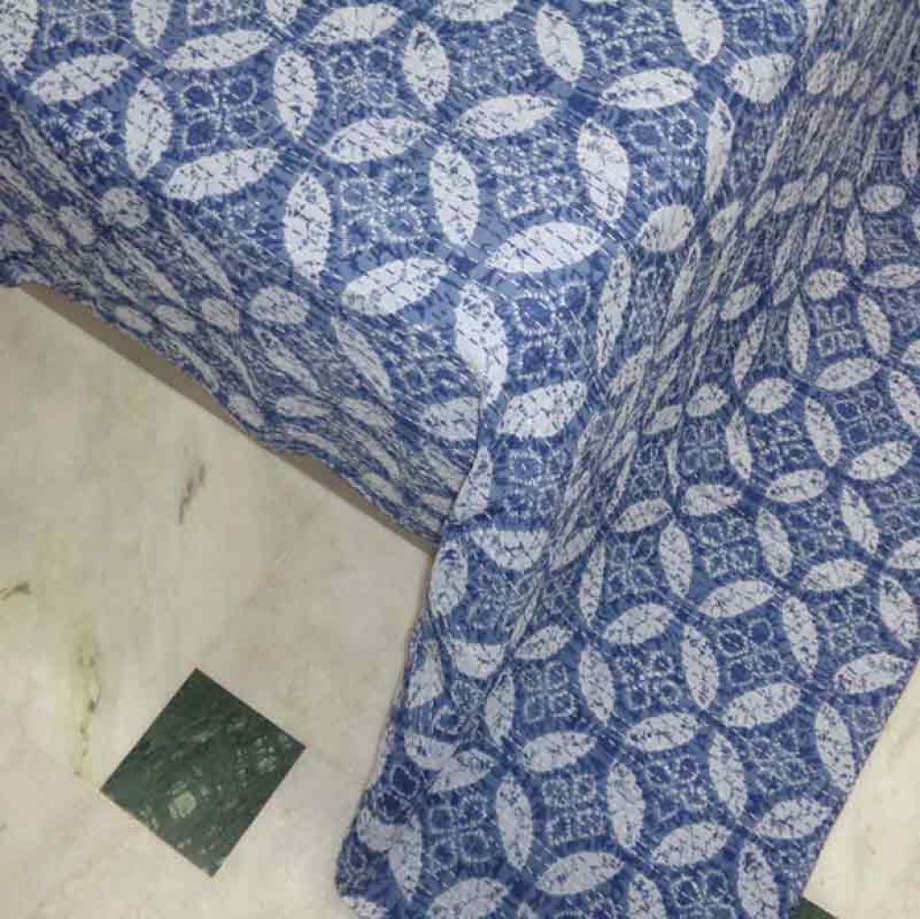 COTTON INDIGO ALL OVER PRINT KANTHA BED COVER FOR ALL-SEASON